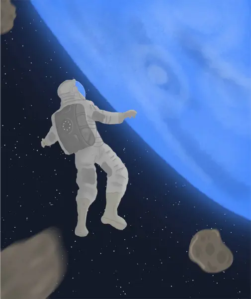 Astronauta Flutuante Ilustração Digital Desenhada — Vetor de Stock