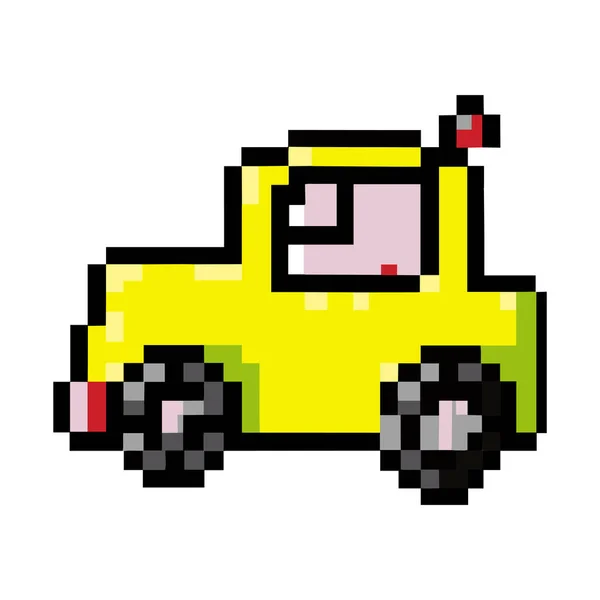 Carro Amarelo Brinquedo Pixel Art Elemento Vetor Fundo Branco — Vetor de Stock