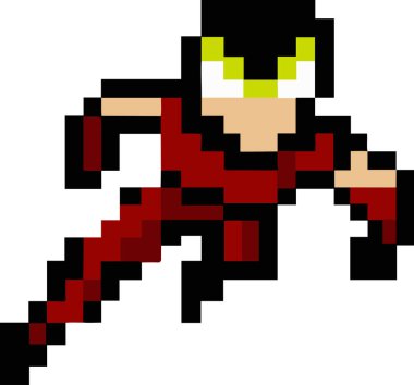 Piksel sanat kahramanı karakter uçan animasyon vektörü 8 bit 16 bit 32 bit