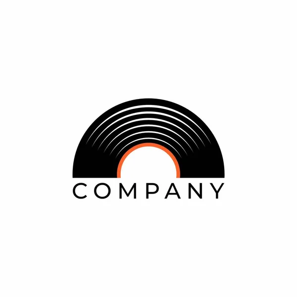 Logotyp Svart Vinyl Records Retro Music Illustration Musik Disk Underteckna — Stock vektor