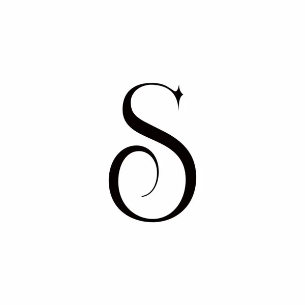 S harfi logosu. Beyaz arkaplanda tipografik simge izole edildi. Dekoratif çizgiler harf işareti. Büyük harf alfabesi baş harfleri. Şirket markası için modern, zarif, lüks stil karakter şekli.