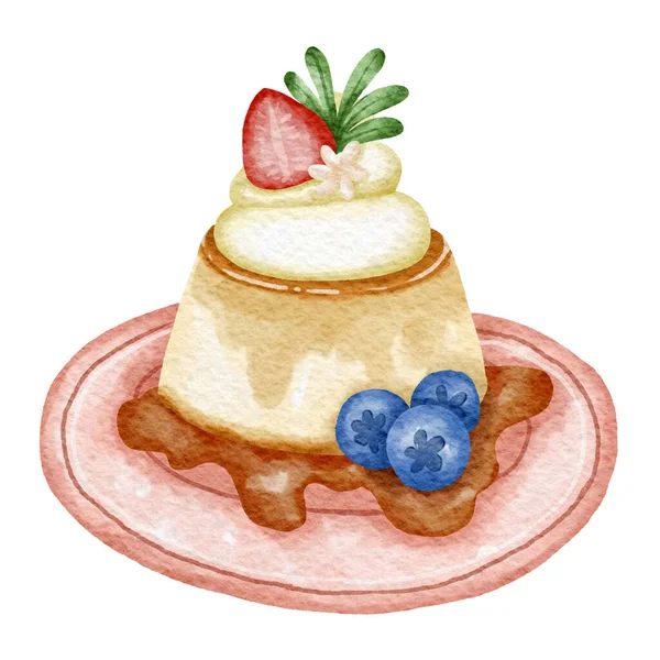 Pudding Mignon Sur Dessus Avec Crème Fraise Myrtille Miel — Image vectorielle