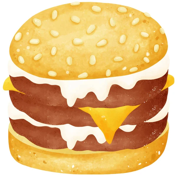Набір Креслень Інгредієнтів Гамбургерів Стиль Акварелі — стоковий вектор