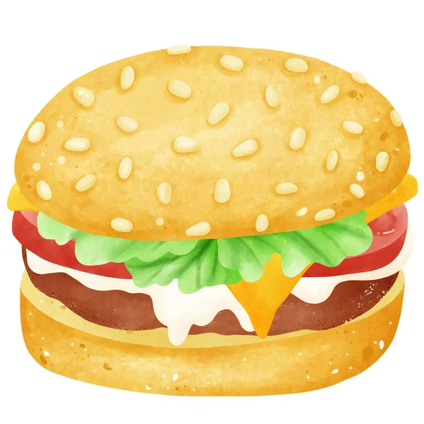 Hamburger Çizimleri Malzemeler Suluboya Biçimi — Stok Vektör