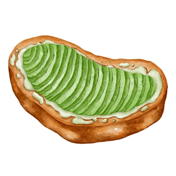 Avokado Toast Toppad Med Grädde Akvarell Stil Ritning — Stock vektor