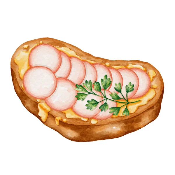Rostat Bröd Toppat Med Frukt Det Illustration Akvarell Stil — Stock vektor