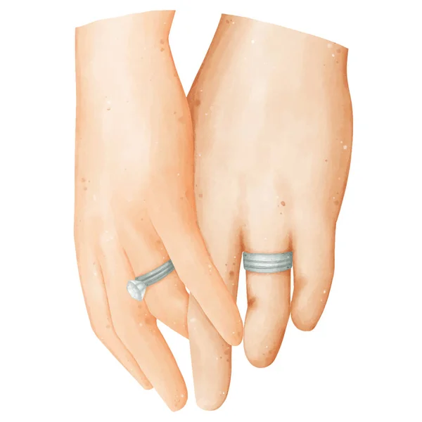 結婚指輪図のセット ウォーターカラー — ストックベクタ