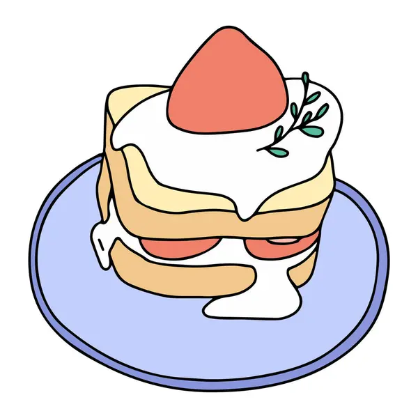 Délicieux Gâteau Savoureux Avec Dessin Animé Plat Vectoriel Illustration Conception — Image vectorielle