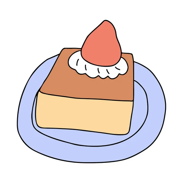 Schattig Minimalistisch Gelaagde Cake Illustratie Met Slagroom Verse Aardbeien — Stockvector