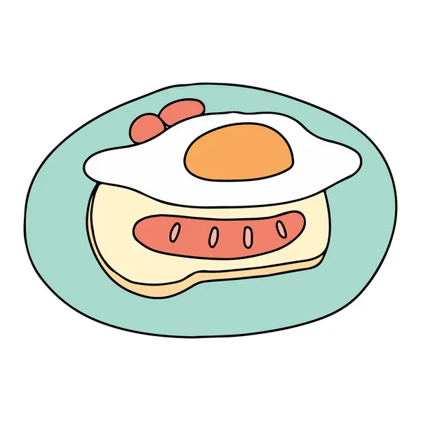 Söt Frukost Meny Set Enkel Illustration Doodle Stil — Stock vektor
