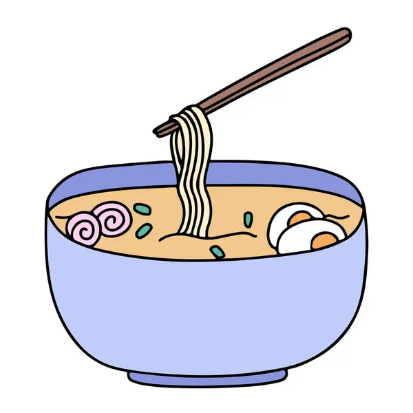 Simple Doodle Style Line Drawing Japanese Noodles Clean White Background — 스톡 벡터