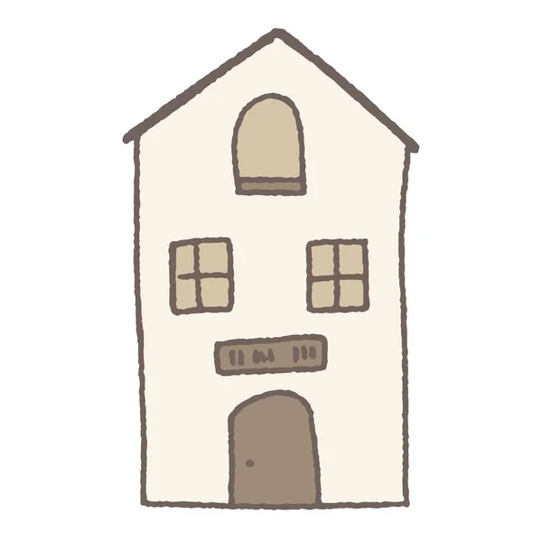 Freihändig Gezeichnetes Cartoon Haus Auf Weißem Hintergrund — Stockvektor