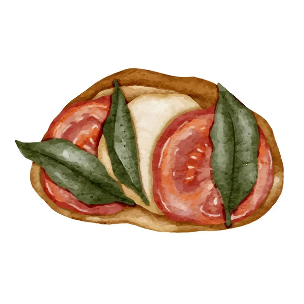 Aquarell Illustration Von Leckerem Sandwich Mit Wurst Und Tomaten Auf — Stockvektor