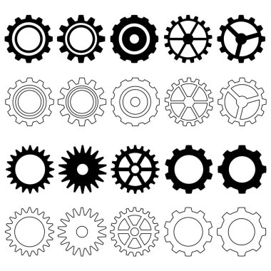 vektör siyah çark simgeleri ayarlandı