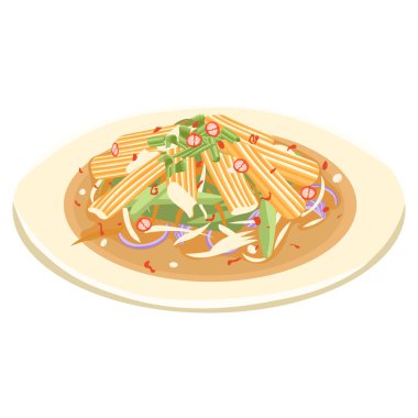 Yengeç çubuklu klasik salata. Tabakta Tayland yemeği.