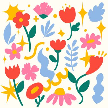 Şirin karikatür çiçek arkaplanının vektör çizimi