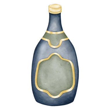 Şişeyle suluboya şarap şişesi