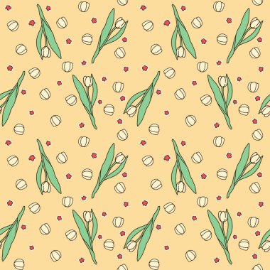 Sarı arkaplanda çiçek ve pürüzsüz desen 