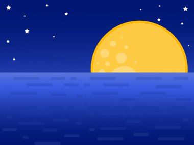 Ay ve yıldızlar gece karanlık gökyüzü ve deniz