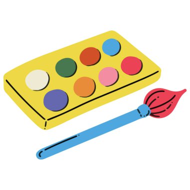 beyaz arkaplan üzerinde fırça, illüstrasyon, vektör ile palet ve boyalar