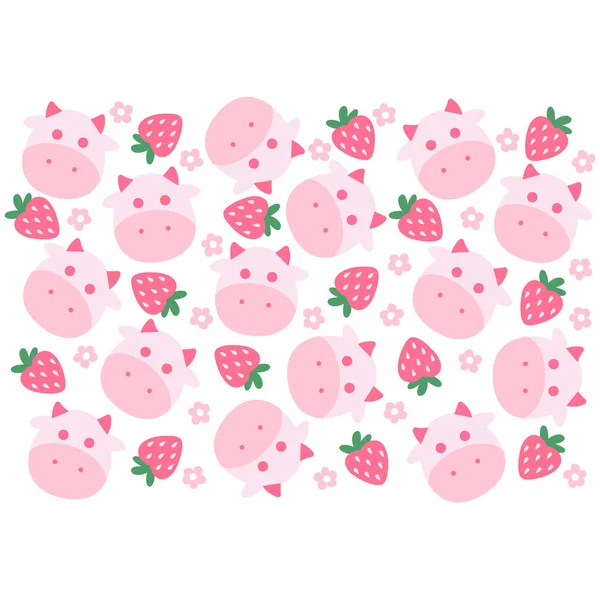 Çilek Şirin İnek Vektör Deseni