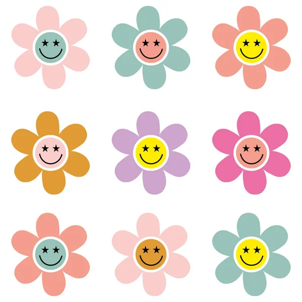 Retro Flover Mutlu Daisy Vektörü