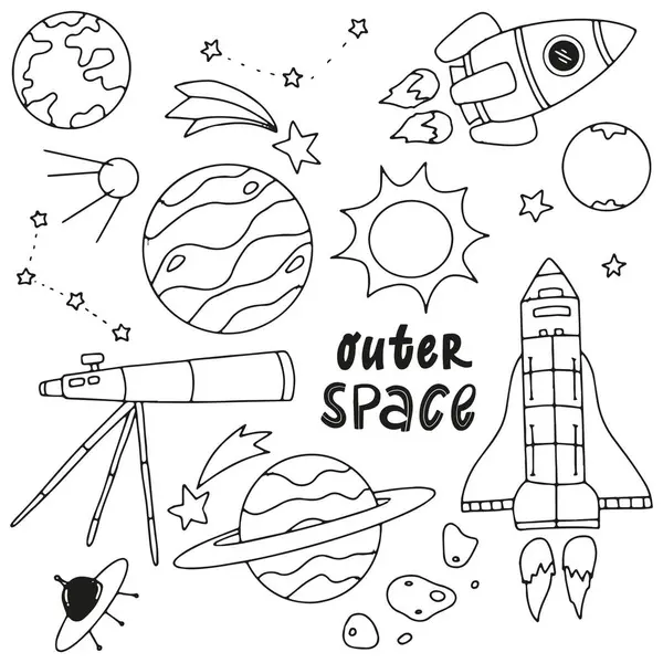 Dış uzay ana hatları gezegen uzay gemisi vektör kümesi