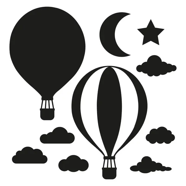Bulutlu Sıcak Hava Balonu, Siluet Vektörü