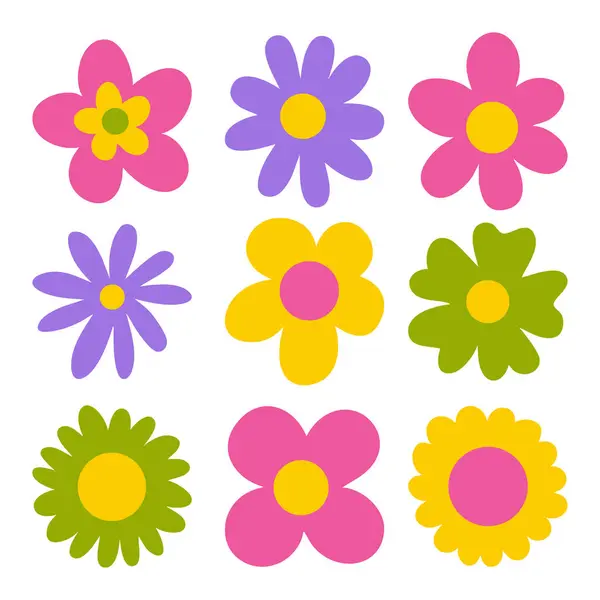 Retro Çiçek, Papatya Çiçeği, Harika Çiçek Vektör Kümesi