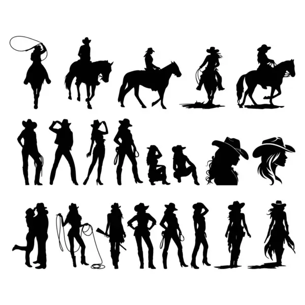 Kovboy Kız Rodeo Biçimi İzole Edilmiş Vektör Seti