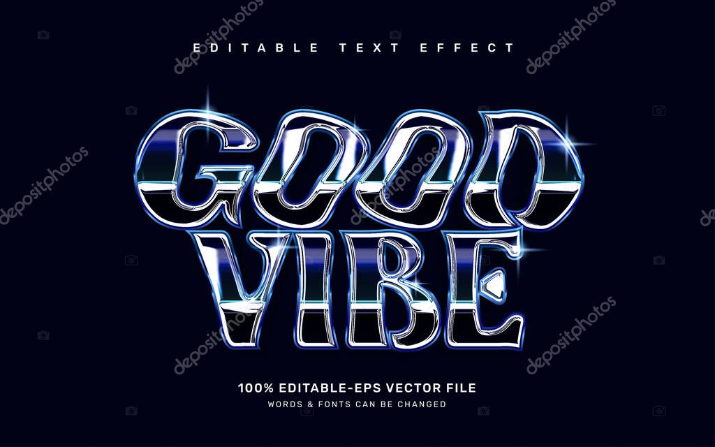 Groovy chrome editable text effect template, good vibes quote