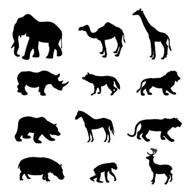 vahşi hayvan silueti vektörü ayarlandı