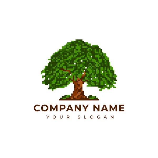 Pixel Art Oak Tree Logo Design — Stock Vector