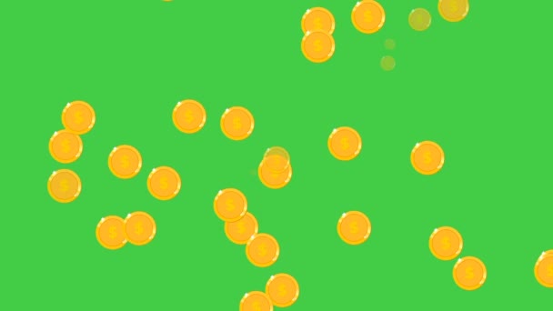 Spadające Monety Dolarowe Zielonym Tle Ekranu Deszcz Pieniędzy — Wideo stockowe