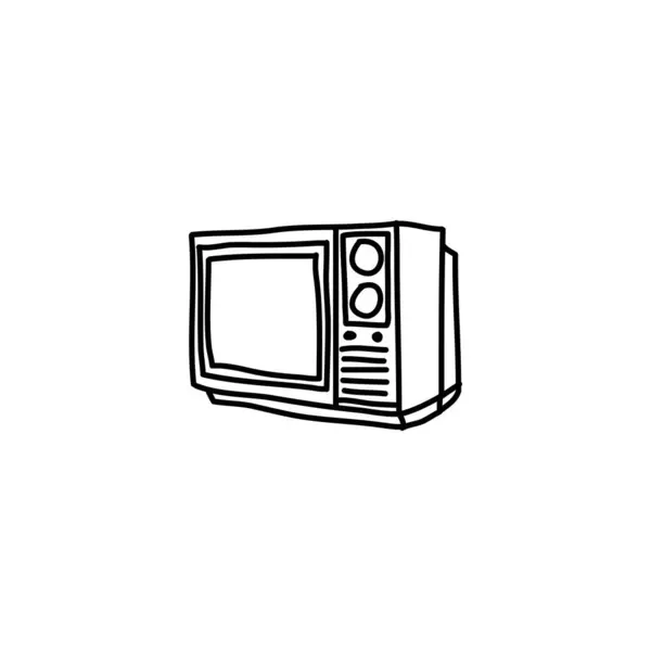 Icona Televisiva Vintage Disegnata Mano Semplice Icona Scarabocchiare — Vettoriale Stock