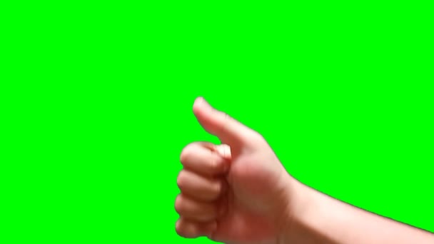 Χέρι Ενός Ανθρώπου Που Σχηματίζει Ένα Σύμβολο Αντιπάθειας Φόντο Πράσινης — Αρχείο Βίντεο