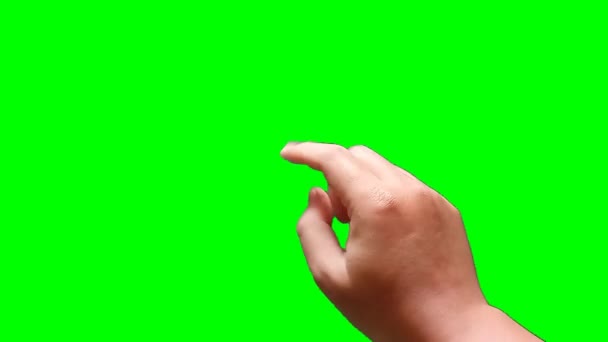 Hand Touching Clicking Tapping Sliding Dragging Swiping Green Background — Stock Video