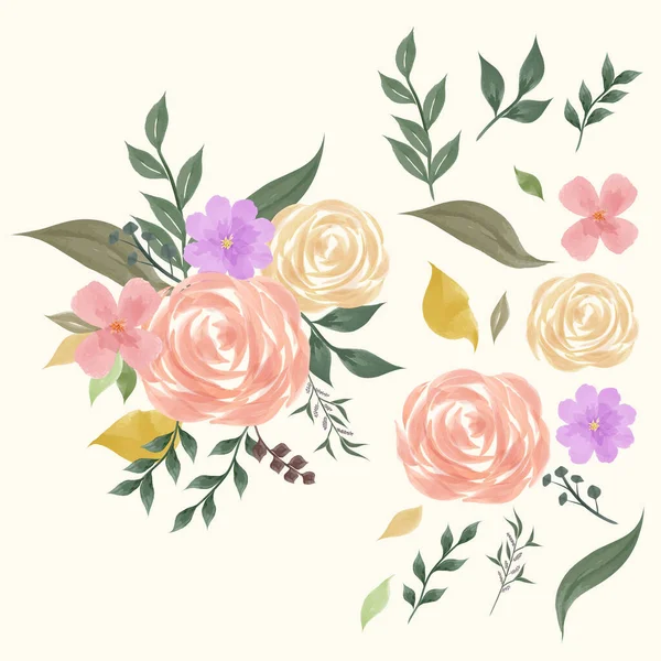 Suluboya çiçek ve yaprakların çizimi