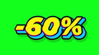 Yeşil ekran arka planında% 60 İndirim işareti canlandırması