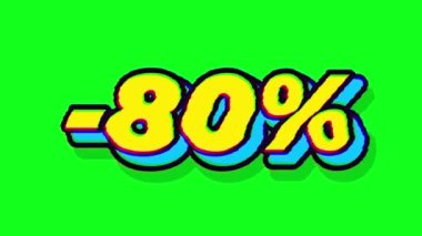 Yeşil ekran arka planında% 80 İndirim işareti canlandırması