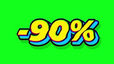 Yeşil ekran arka planında% 90 İndirim işareti canlandırması