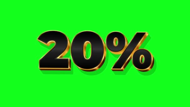 Prozent Gold Discount Zeichen Animation Auf Grünem Bildschirmhintergrund — Stockvideo
