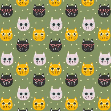 Sevimli el çizimli kedisi olan kusursuz çocuksu bir model. Kumaş, baskı, tekstil, duvar kağıdı, giysi için