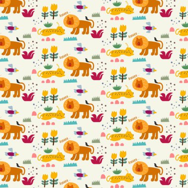 Sevimli, el yapımı, kusursuz hayvanlar. Kumaş, baskı, tekstil ve duvar kağıdı için