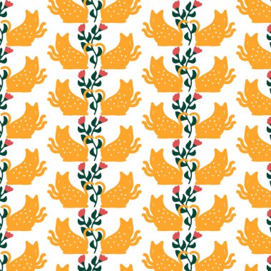 Güzel el çizimi, kusursuz kedi deseni. Kumaş, baskı, tekstil ve duvar kağıdı için