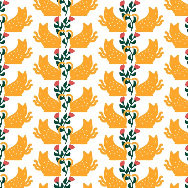 Güzel el çizimi, kusursuz kedi deseni. Kumaş, baskı, tekstil ve duvar kağıdı için