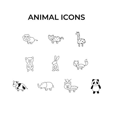 El çizimi Hayvan simgesi koleksiyonu, basit karalama simgesi