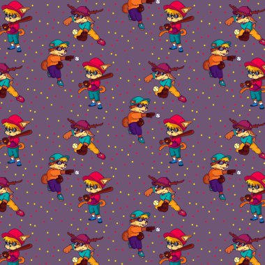 Sevimli Hayvanlar, kumaş, tekstil ve parmak izi için beyzbolda kusursuz desen oynuyorlar.