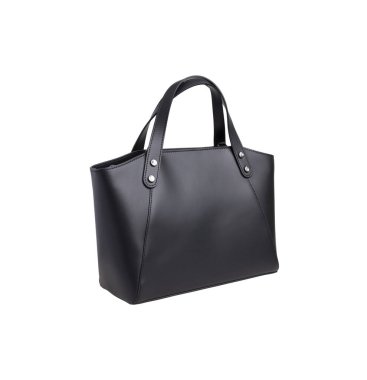 Beyaz arka planda siyah kadınların deri çantası izole edilmiş.