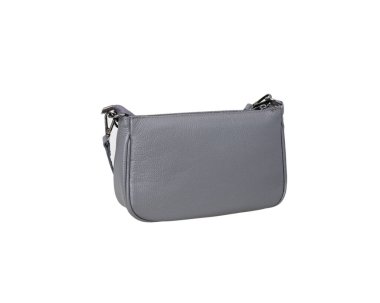 İzole edilmiş beyaz arka planda gri kadın çantası.